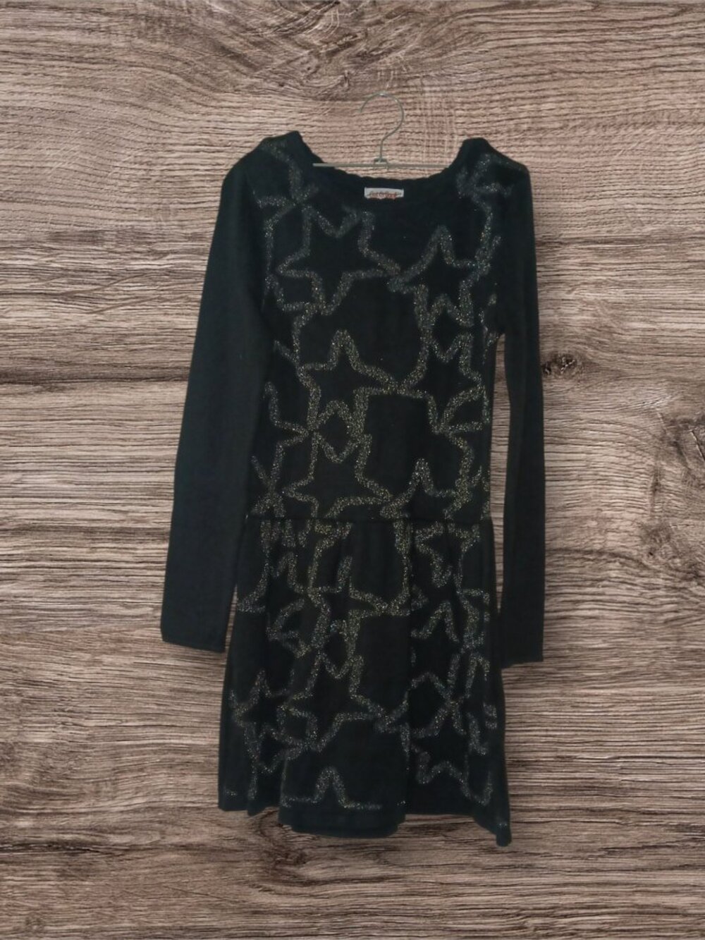 Cat & Jack Girls Size 6/6X Black Glitter Star Long Sleeve Sweater Dress